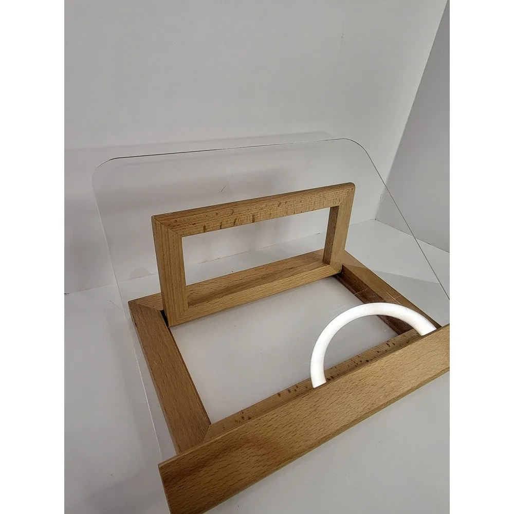 Crate & Barrel Beech Wood Cookbook Stand with Acrylic Shield FSC Certified